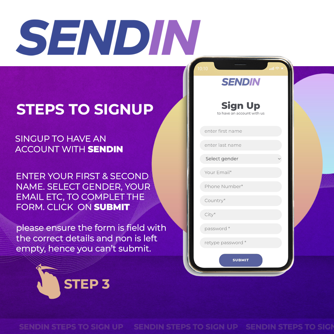 SENDIN Sign Up Step